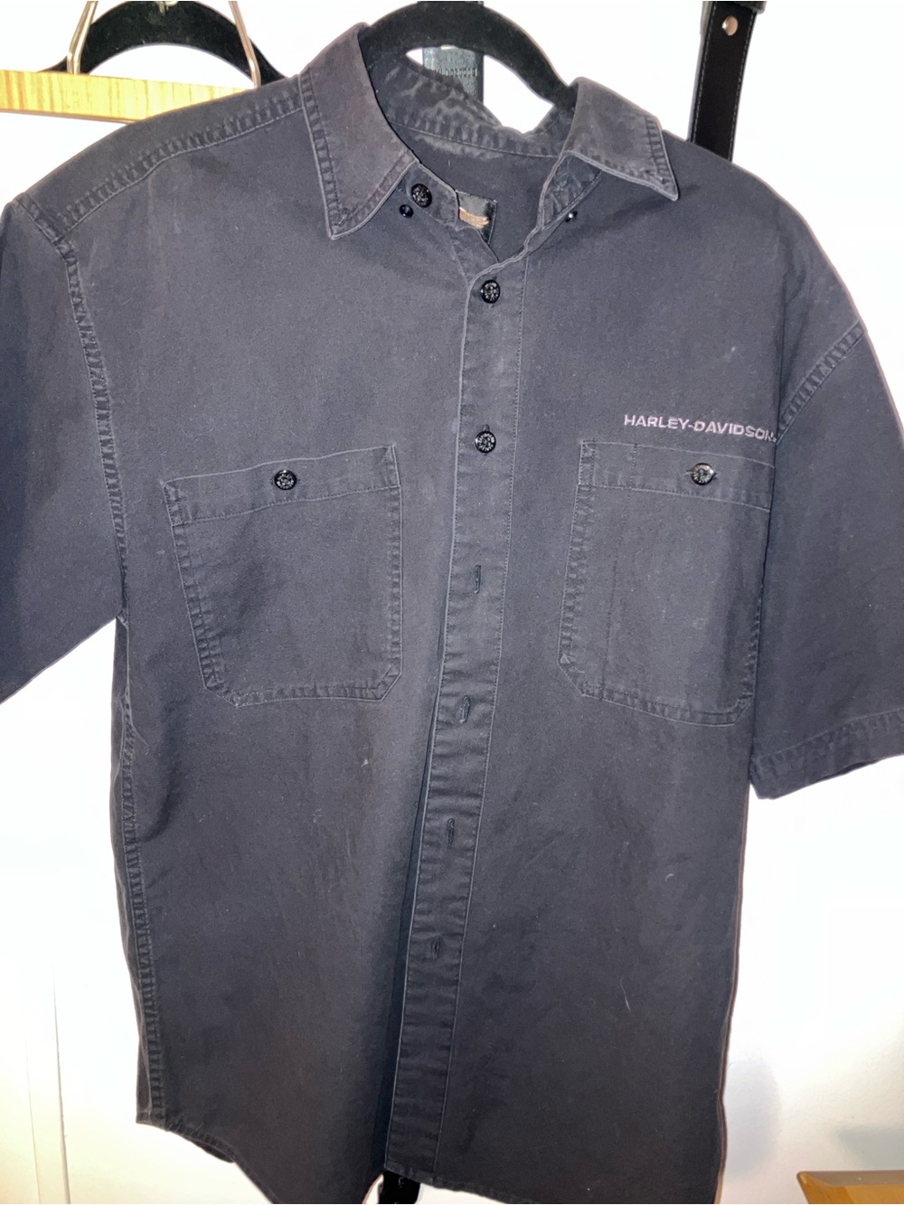 Harley-Davidson Black Short Sleeve Button-Down Work Shirt,M